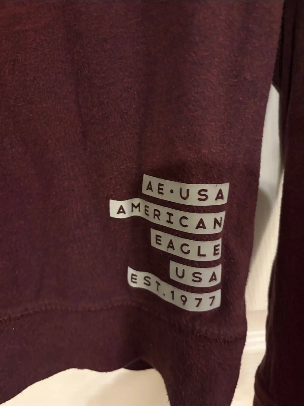 American Eagle Outfitters Maroon Crewneck Hoodie with Gray Accents